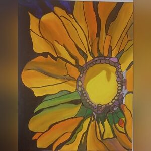 Vibrant Yellow and Green Floral Art Print Original Acrylic
